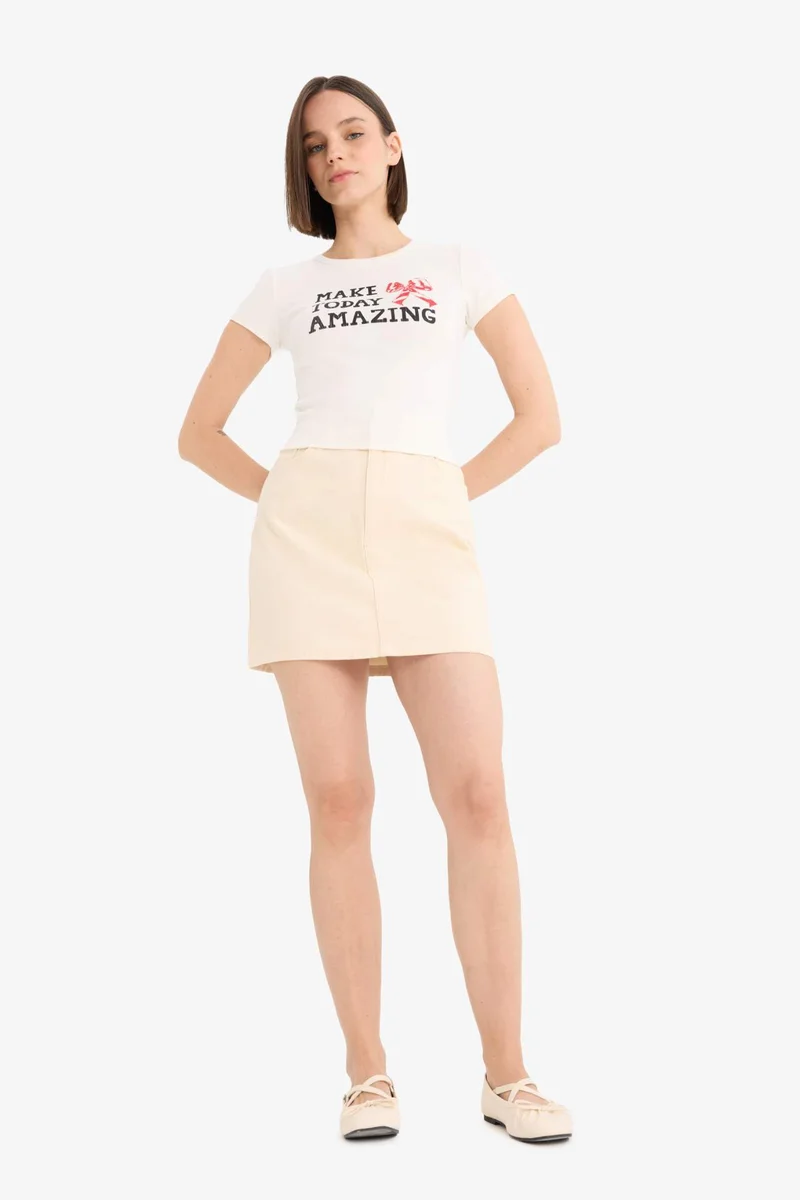Defacto Fitted Crew Neck Printed Ribbon T-Shirt