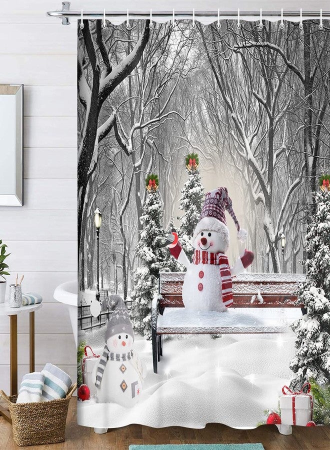 VeiVian Winter Christmas Shower Curtain for Farmhouse bathroom, Cute Snowman in Snowy Forest snowflake shower curtains, Snow Covered Tree Forest Bathroom Curtains, Xmas Holiday Fabric Bath Curtains, 70X70IN - Image 1