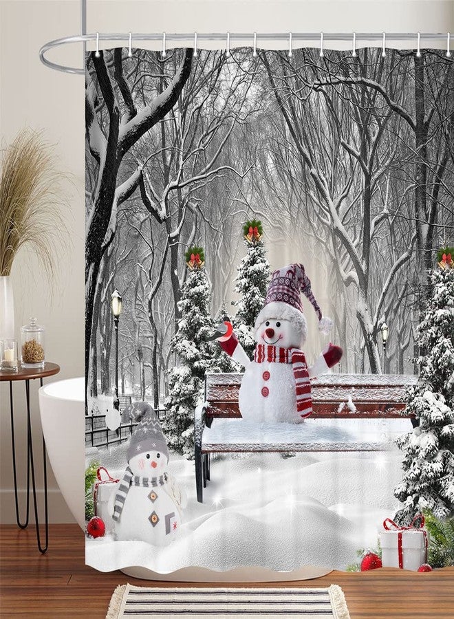 VeiVian Winter Christmas Shower Curtain for Farmhouse bathroom, Cute Snowman in Snowy Forest snowflake shower curtains, Snow Covered Tree Forest Bathroom Curtains, Xmas Holiday Fabric Bath Curtains, 70X70IN - Image 2