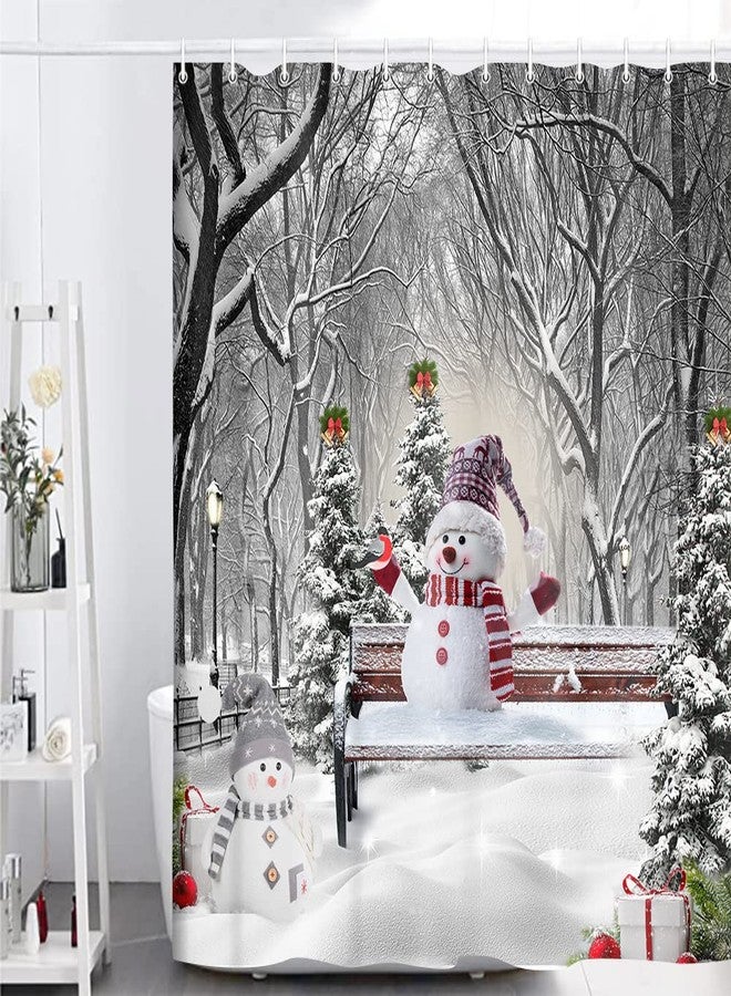 VeiVian Winter Christmas Shower Curtain for Farmhouse bathroom, Cute Snowman in Snowy Forest snowflake shower curtains, Snow Covered Tree Forest Bathroom Curtains, Xmas Holiday Fabric Bath Curtains, 70X70IN - Image 3