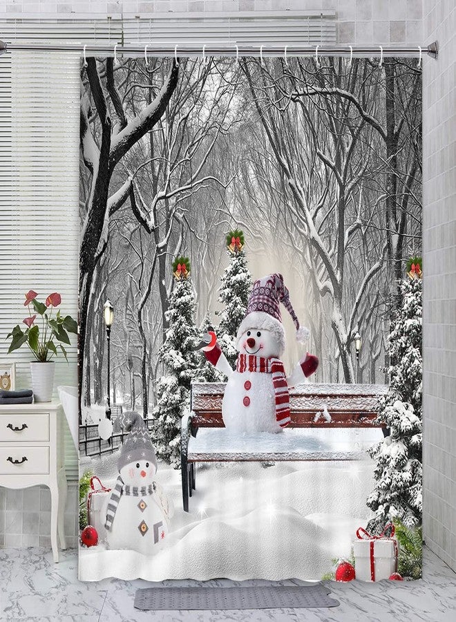 VeiVian Winter Christmas Shower Curtain for Farmhouse bathroom, Cute Snowman in Snowy Forest snowflake shower curtains, Snow Covered Tree Forest Bathroom Curtains, Xmas Holiday Fabric Bath Curtains, 70X70IN - Image 4