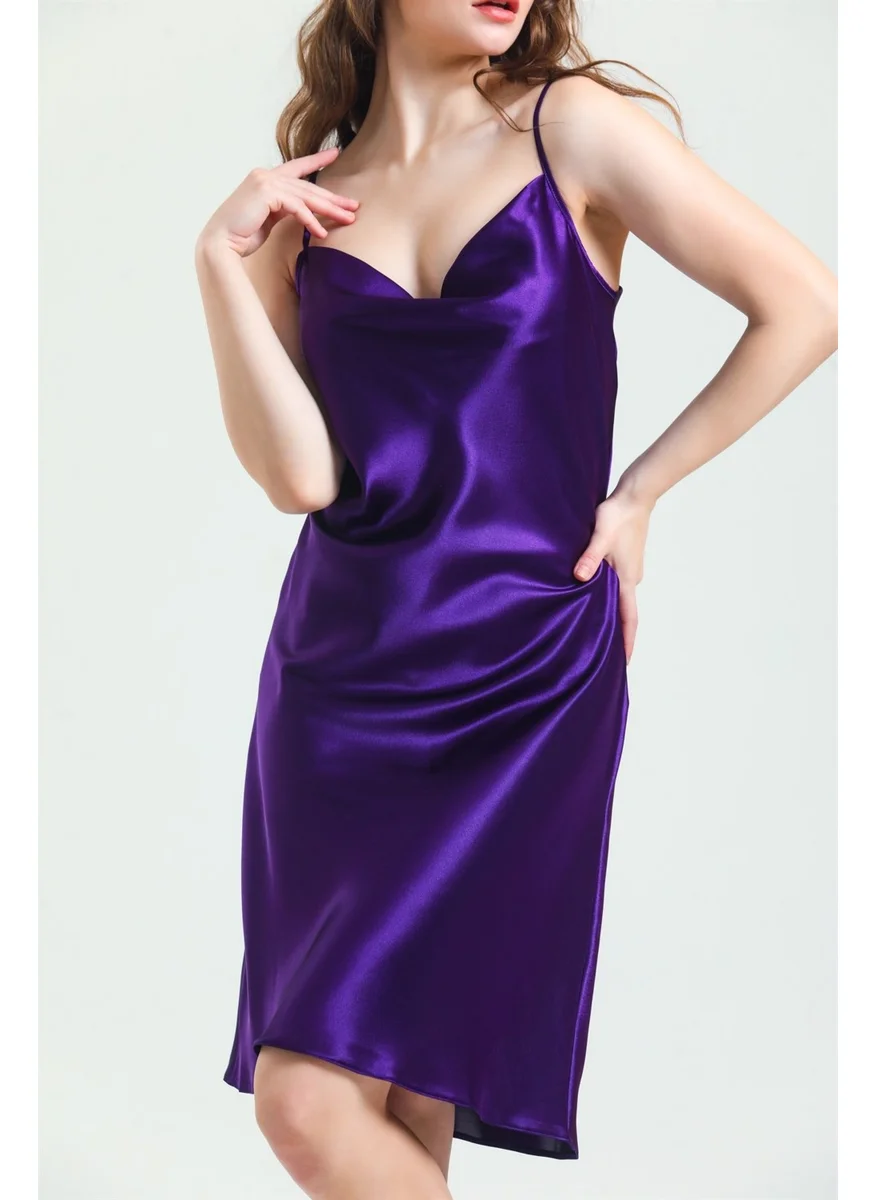 Magic Form 7790 Women's Purple Cowl Neck Satin Nightgown