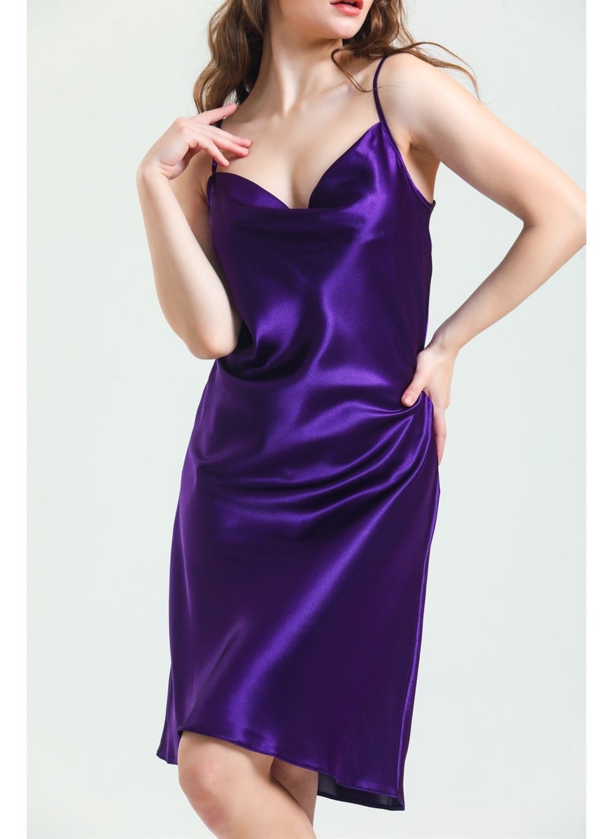 Magic Form - 7790 Women's Purple Cowl Neck Satin Nightgown - Image 1