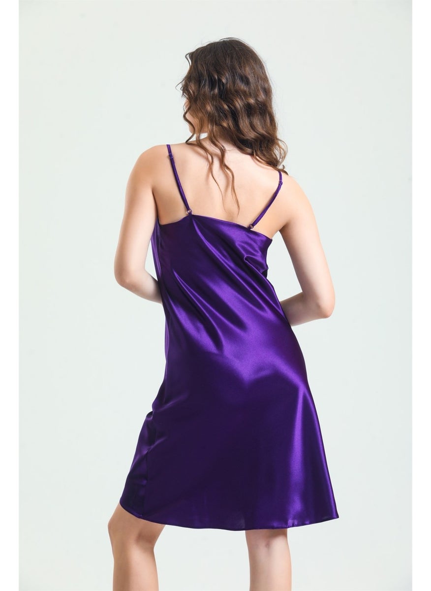 Magic Form - 7790 Women's Purple Cowl Neck Satin Nightgown - Image 1