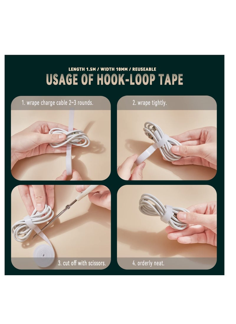 Clear USB Cable Cord Organizer Box, Data Cable Organizer Box, Small Sized Plastic Storage Boxes With Deviders, Charging Cord Hider Box, Sticky Notes and 1.5M Reusable Hoop&Loop Tape