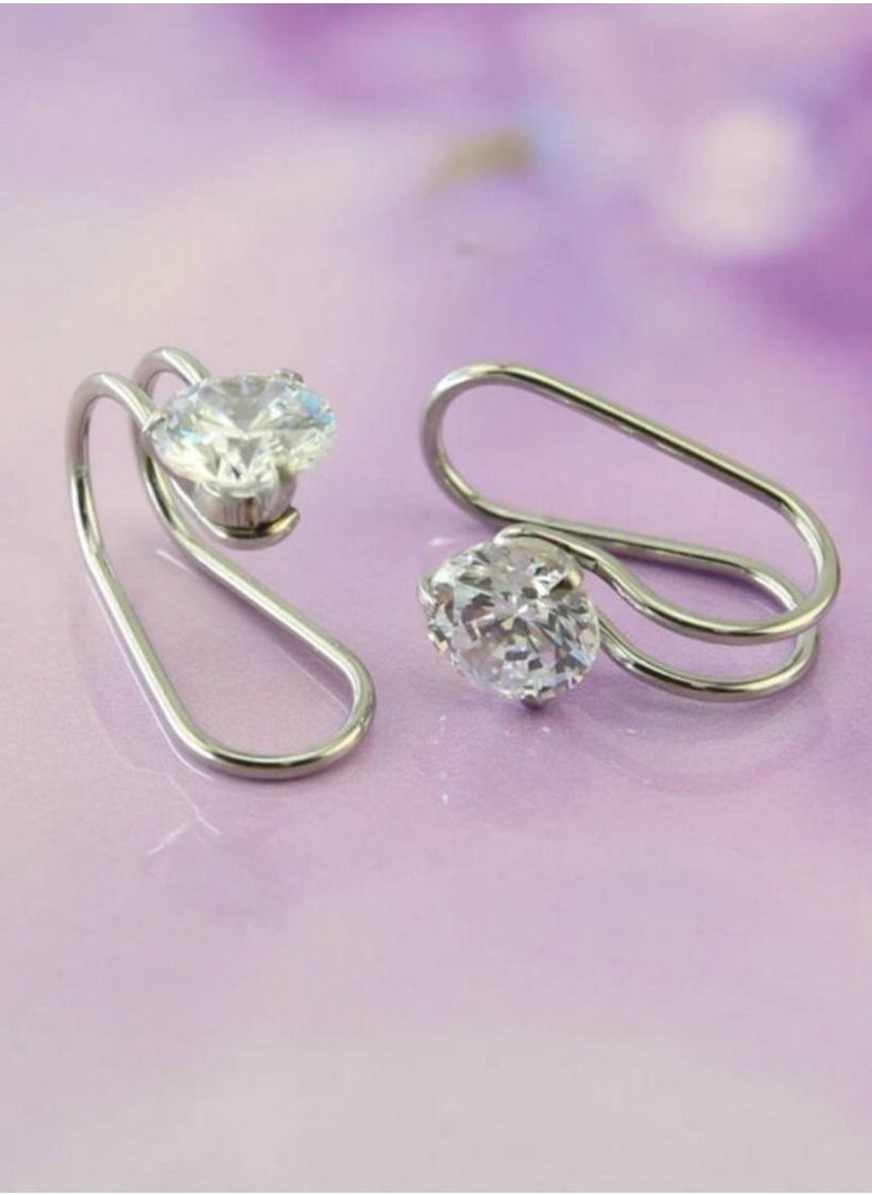 Generic - 2Pcs One Pair Ear Cuff Earrings Piercing nose Women Charming Non Piercing Cartilage Ear Clip Without Pierced Earrings  Silver Color - Image 1