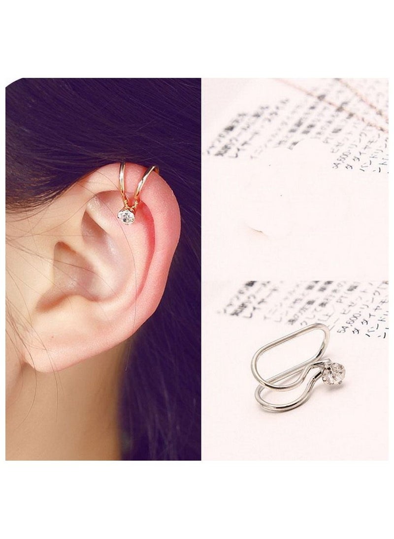 Generic - 2Pcs One Pair Ear Cuff Earrings Piercing nose Women Charming Non Piercing Cartilage Ear Clip Without Pierced Earrings  Silver Color - Image 1