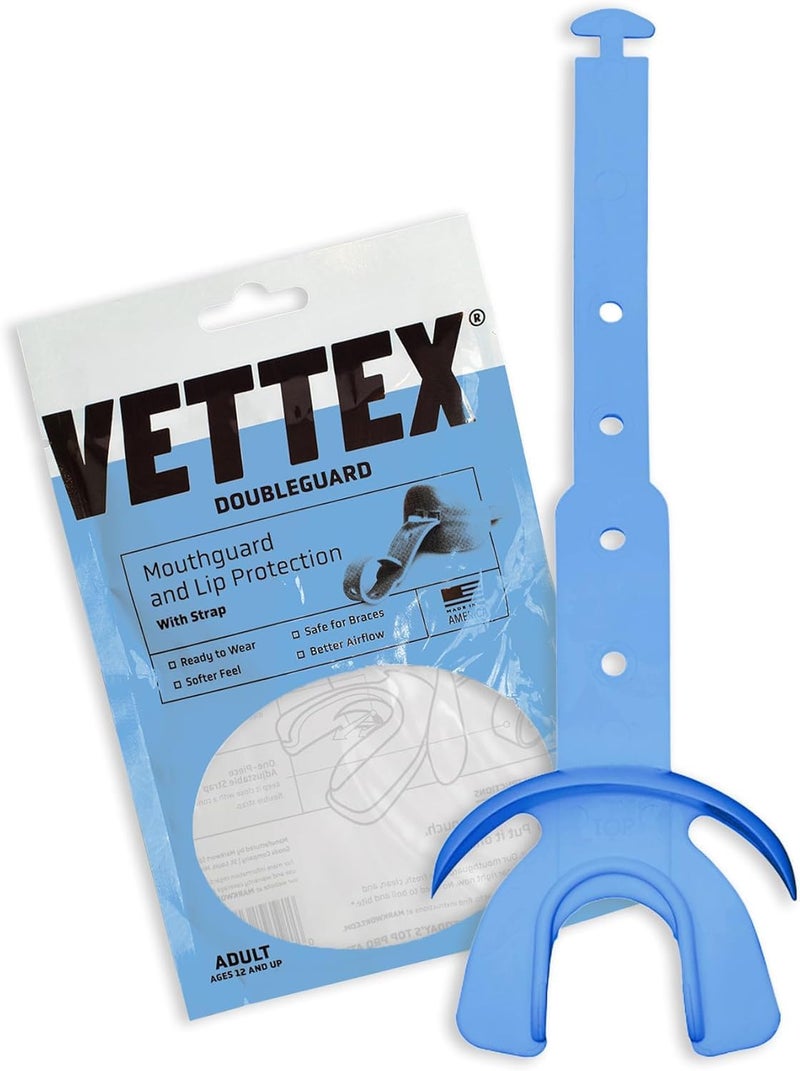 Vettex Markwort Vettex Doubleguard Mouthguard for Football, Lacrosse, MMA, Boxing, Braces - Breathable Doubleguard with Lip Protection and Strap, Columbia Blue - Image 1