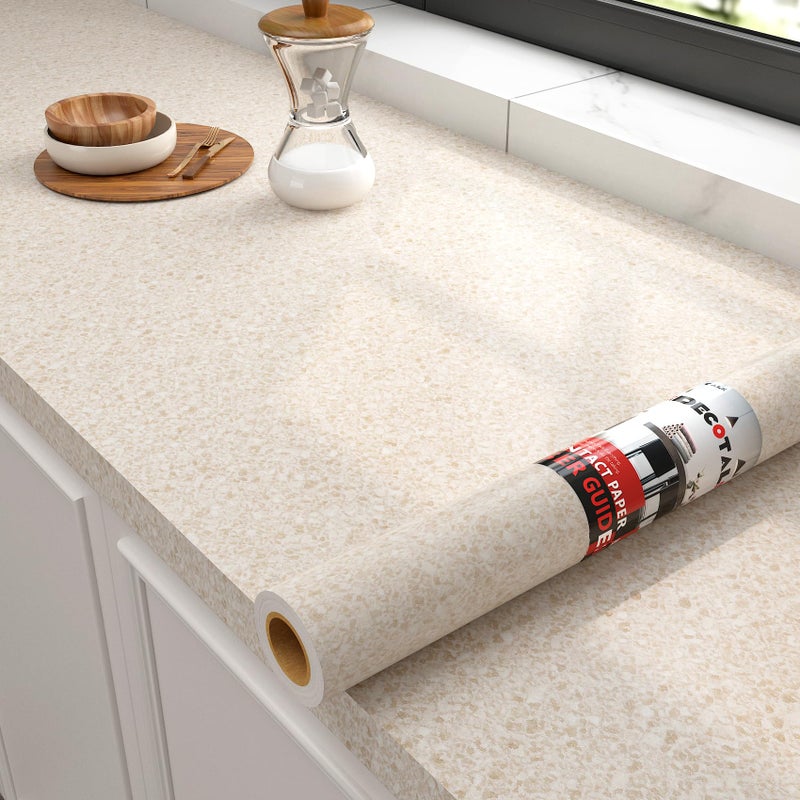 Decotalk Beige Marble Countertop Cover Paper Beige Granite Contact Paper for Countertops Waterproof 177x200 Inch Counter Top Peel and Stick Waterproof Granite Vinyl Wrap Matte Countertop Vinyl Wrap - Image 2