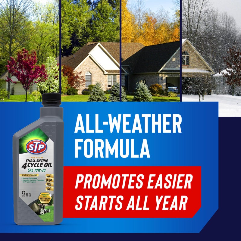 STP Premium Small Engine 4 Cycle Oil Formula, SAE10W-30 Small Engine Oil Engine Care Formula Reduces Wear for Lawnmower, Push Mower, Tractor, 32 Oz, STP - Image 3
