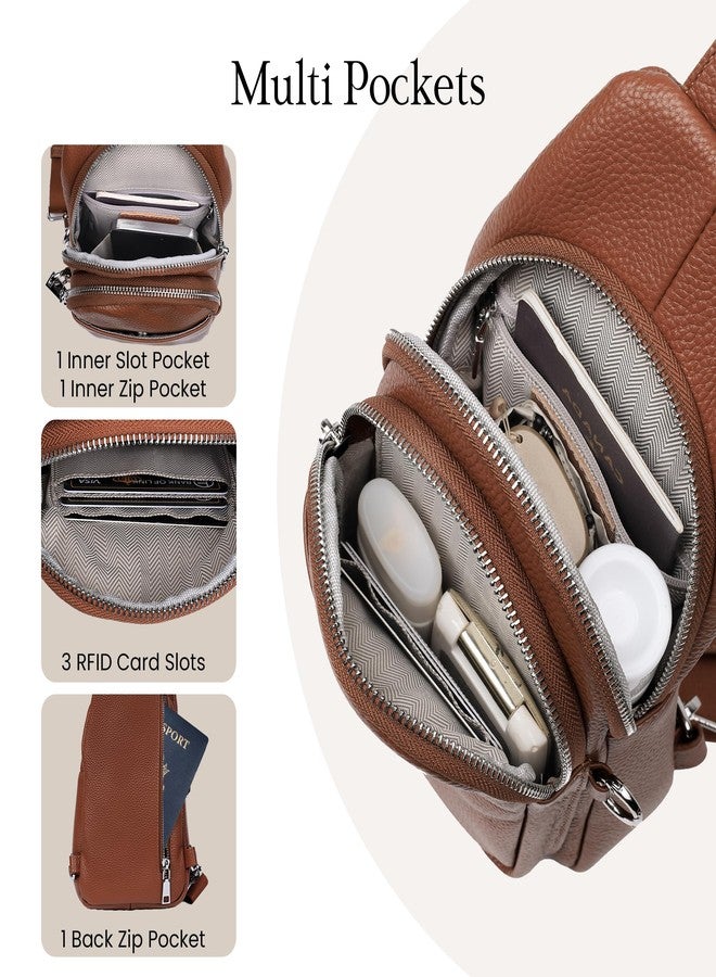 بيفن حقيبة كتف صغيرة من الجلد الطبيعي للنساء من بيفن، مضادة للسرقة، حقيبة صدر كروسبودي، حقيبة خصر للسفر مزودة بفتحات لبطاقات RFID، لون بني كونياك، صغيرة، حقيبة كروسبودي - Image 4