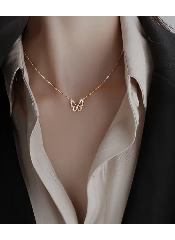 Home Clearance Sale - 1pc Mini Hollow Out Butterfly Pendant Thin Chain Necklace Elegant Neck Jewelry - Image 1
