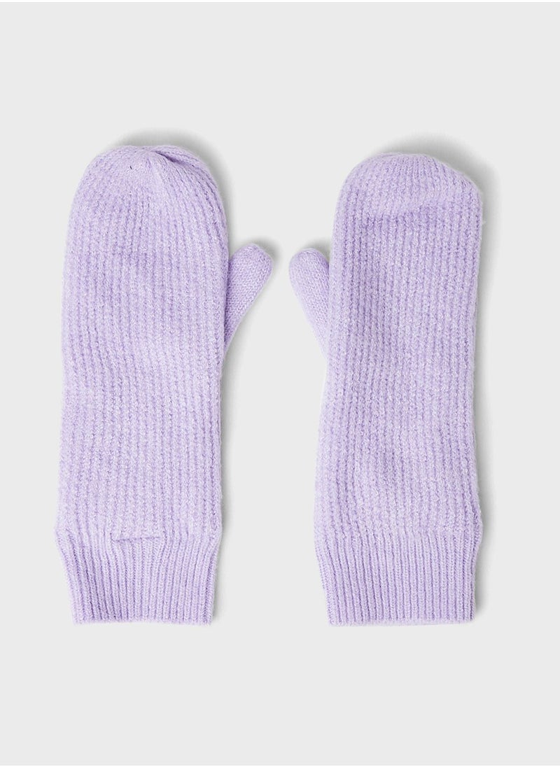 PIECES Ribbed Knit Mittens  - Image 1