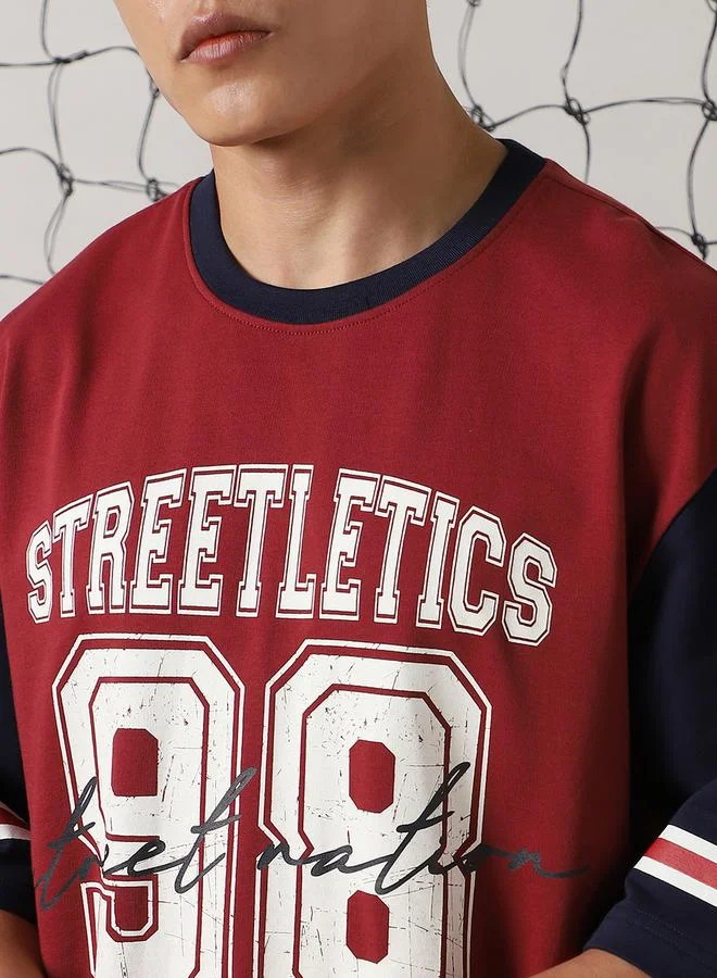 Hubberholme Color Block Varsity Print Oversized T-Shirt by Styli
