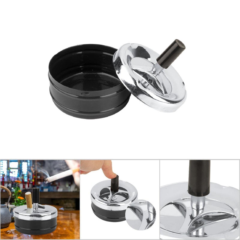 Large Black Windproof Round Push Down Ashtray for Indoor Outdoor Patio Office Use - Image 4