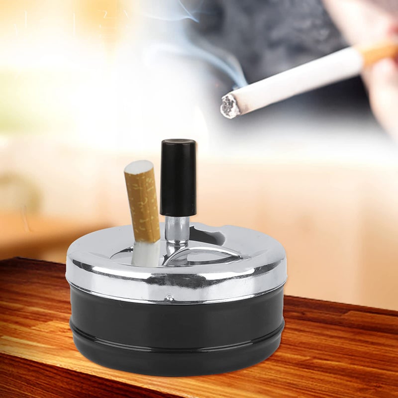 Large Black Windproof Round Push Down Ashtray for Indoor Outdoor Patio Office Use - Image 3