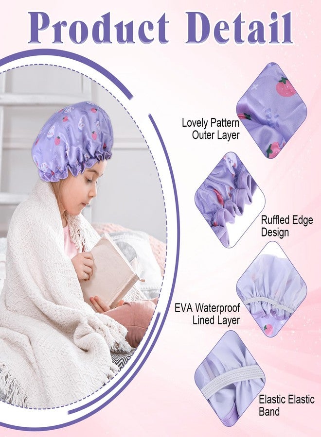 BOHUIZ Shower Cap for Kids, 2 Pcs Toddler Shower Cap Waterproof Double Layers Shower Caps Cute Bonnets Elastic Band Bonnet Satin & Eva Soft Kid Sleeping Cap Reusable Kids Showers Caps(Purple + Yellow) - Image 2