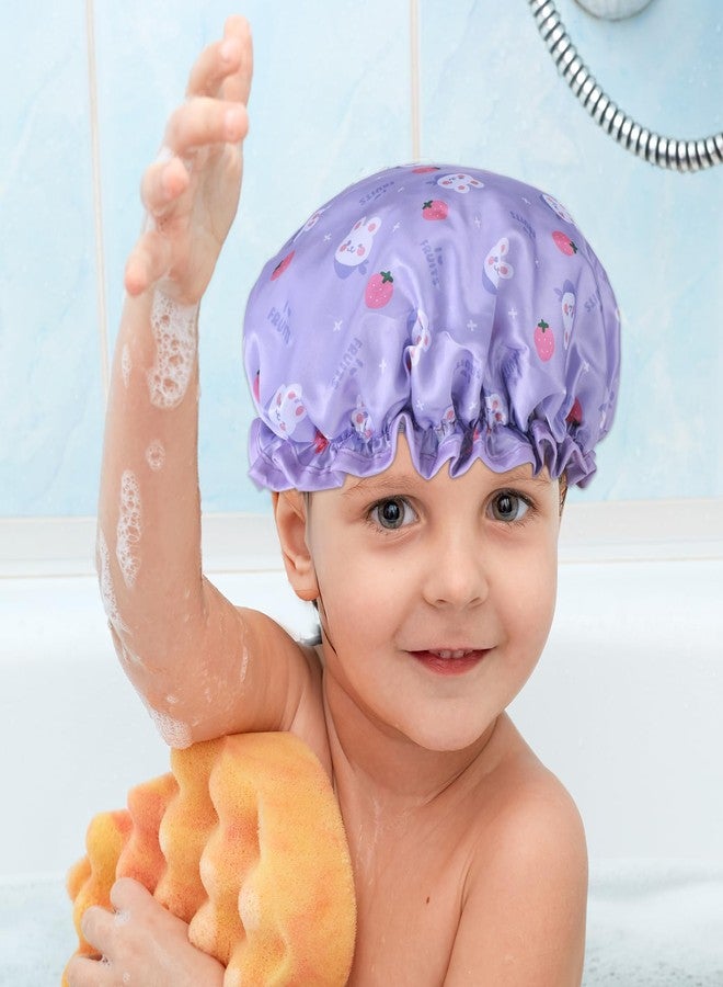 BOHUIZ Shower Cap for Kids, 2 Pcs Toddler Shower Cap Waterproof Double Layers Shower Caps Cute Bonnets Elastic Band Bonnet Satin & Eva Soft Kid Sleeping Cap Reusable Kids Showers Caps(Purple + Yellow) - Image 5