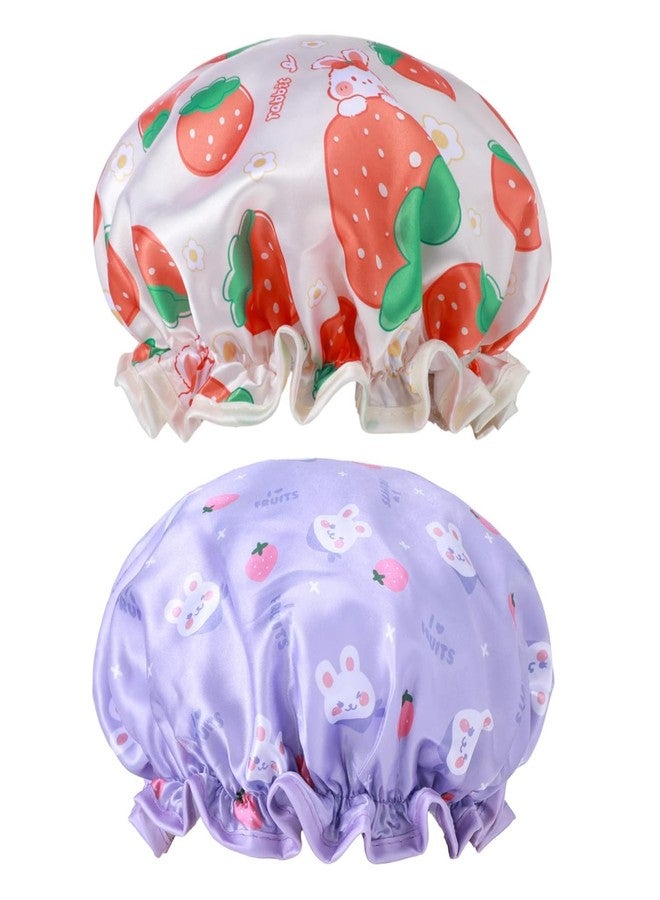 BOHUIZ Shower Cap for Kids, 2 Pcs Toddler Shower Cap Waterproof Double Layers Shower Caps Cute Bonnets Elastic Band Bonnet Satin & Eva Soft Kid Sleeping Cap Reusable Kids Showers Caps(Purple + Yellow) - Image 1