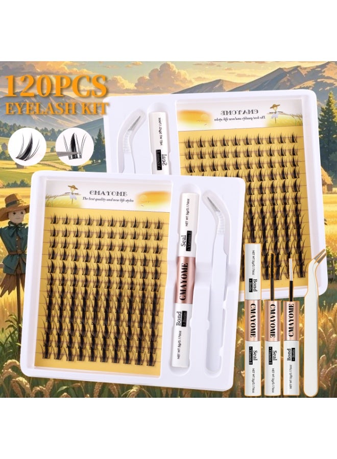 كمايو طقم رموش صناعية، 120 قطعة مجموعة تمديد الرموش مختلطة 8-16 مم، طقم عناقيد الرموش مع لاصق وختم، وملاقط، سهل الاستخدام في المنزل. - Image 4