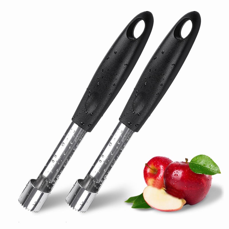 2PCS Apple Cupcake Corer Fruit Vegetable Core Remover Profession Healthy Stainless Steel Apple Remover Household Kitchen Tool for Fuji Pears Bell Peppers  Black