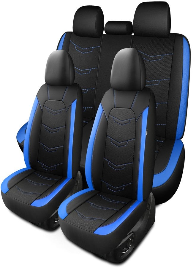 HChengkikz Seat Covers,Sport and Breathable Car Seat Covers,Anti-Slip Universal Fit Car Seat Covers Full Set for Cars Sedans SUV and Truck(Full Seat,Black+Blue,N2)