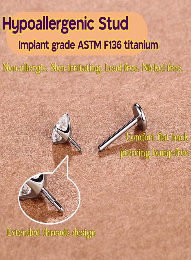 PunkTracker 20G 18G 16G Titanium Flat Back Internal Thread CZ Stud Piercing Jewelry for Tragus Nose Helix Hypoallergenic Nose Rings Studs Lip Monroe Labret Medusa Cartilage Earrings 8PCS - Image 4