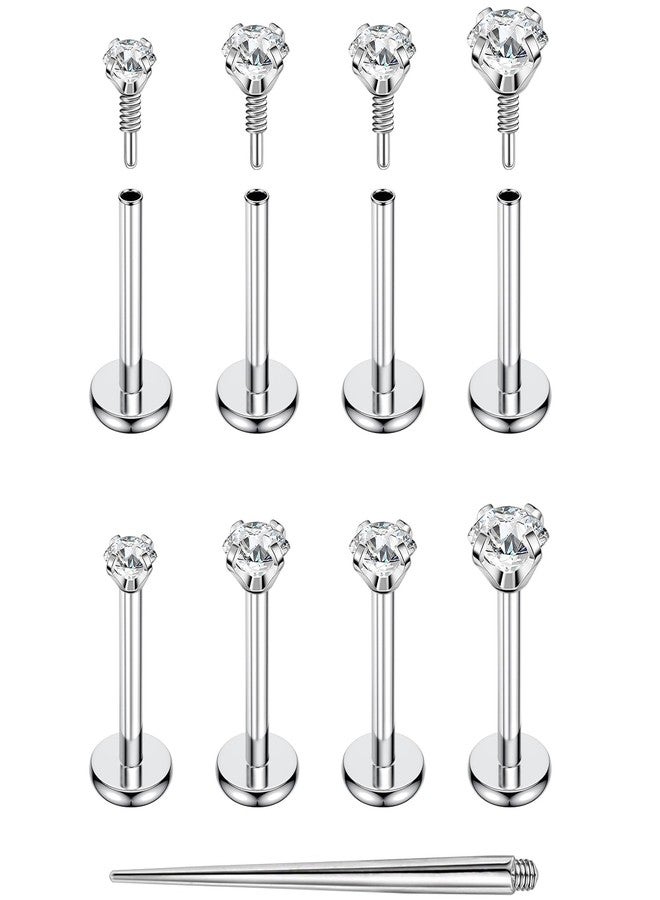 PunkTracker 20G 18G 16G Titanium Flat Back Internal Thread CZ Stud Piercing Jewelry for Tragus Nose Helix Hypoallergenic Nose Rings Studs Lip Monroe Labret Medusa Cartilage Earrings 8PCS - Image 1
