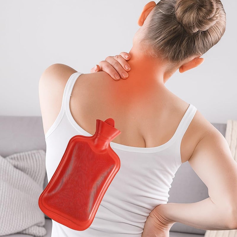 FITTO Hot Water Bottle with Velvet Cover, for Pain Relief, Neck and Shoulders, Feet Warmer, Menstrual Cramps, Hot and Cold Therapy, Assorted Colors - Image 2