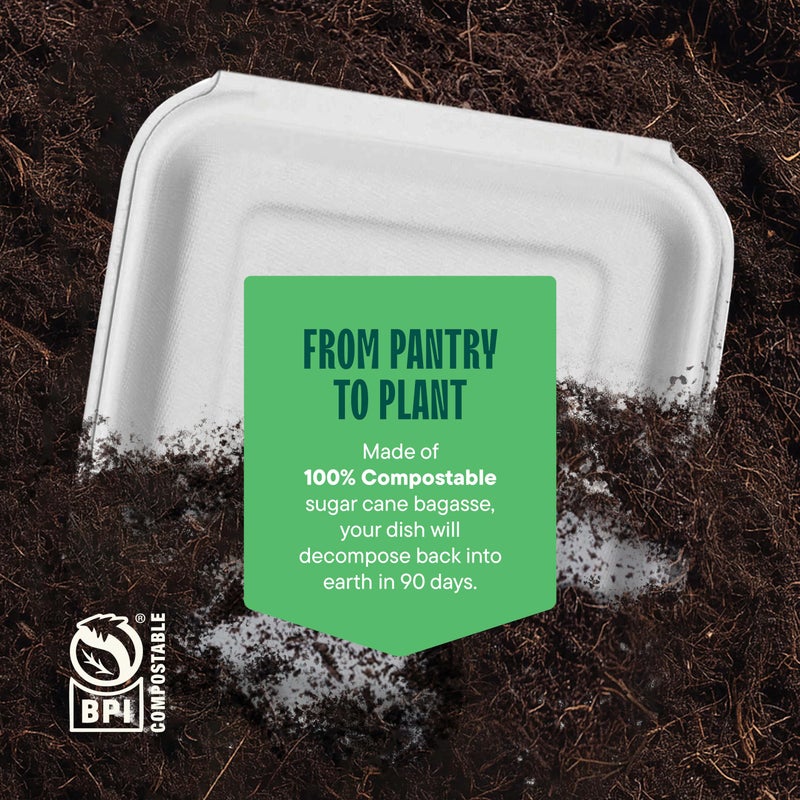 Stack Man 100% Compostable Clamshell Take Out Food Containers [8X8" 50-Pack] Heavy-Duty Quality to go Containers, Natural Disposable Bagasse, Eco-Friendly Biodegradable Made of Sugar Cane Fibers - Image 5
