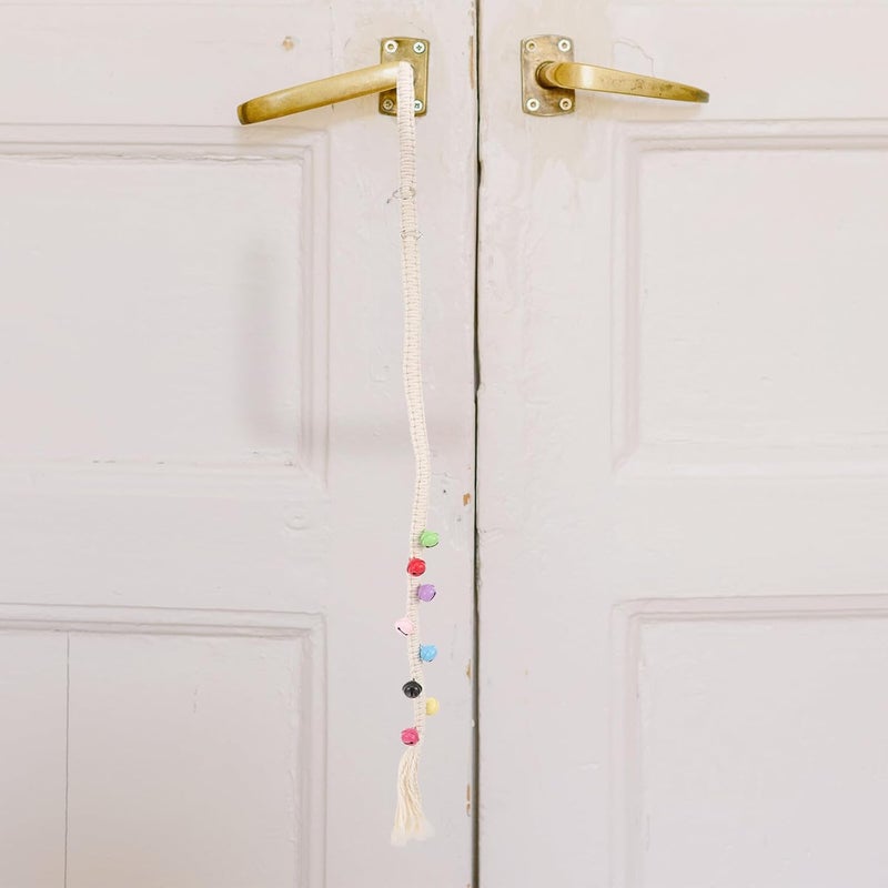 HANABASS Woven Dog Doorbell with Hanging Bell Rope, Portable Training Pet Doorbell, Handmade Cotton Rope 80-85cm Beige for Household Dog Accessory - Image 5