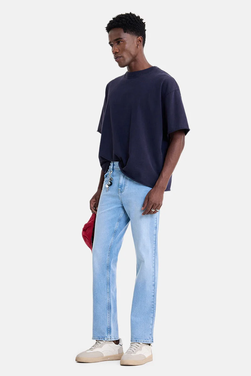 SNITCH Light Blue Light Blue Solid Straight Fit Casual Jeans for Men | Best Price UAE