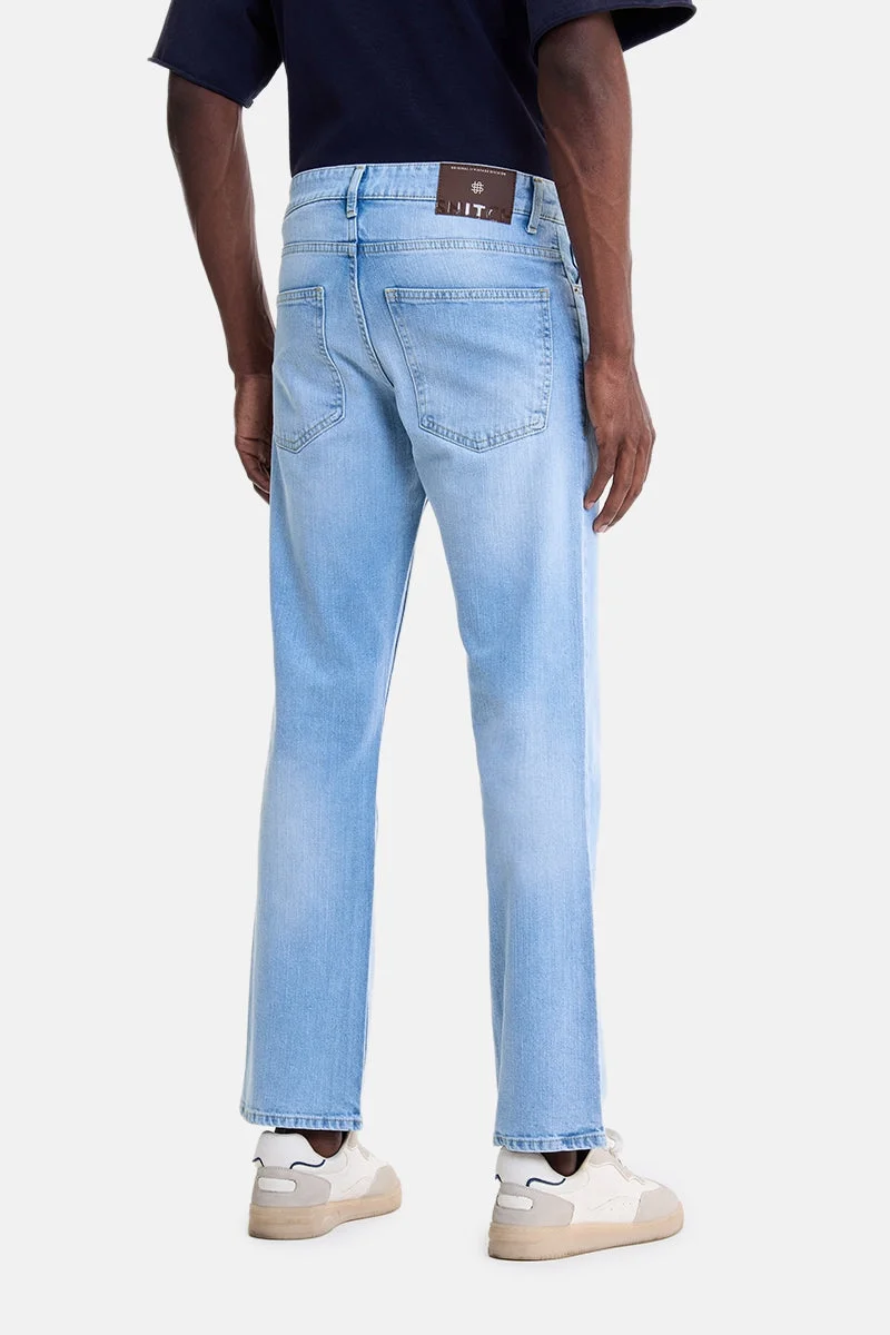 SNITCH Light Blue Light Blue Solid Straight Fit Casual Jeans for Men | Best Price UAE