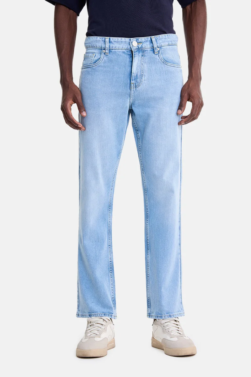 SNITCH Light Blue Light Blue Solid Straight Fit Casual Jeans for Men | Best Price UAE