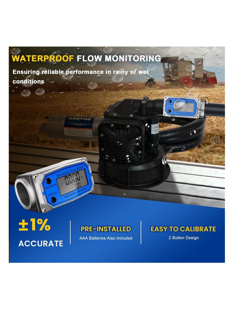 SYOSI - 1-Inch Waterproof GPI Digital Flow Meter - Engineered with Aluminum Alloy - Fuel Meter with Auto On & Off Function - Turbine Flow Meter & Digital Gas Meter for Industrial Use - Image 1