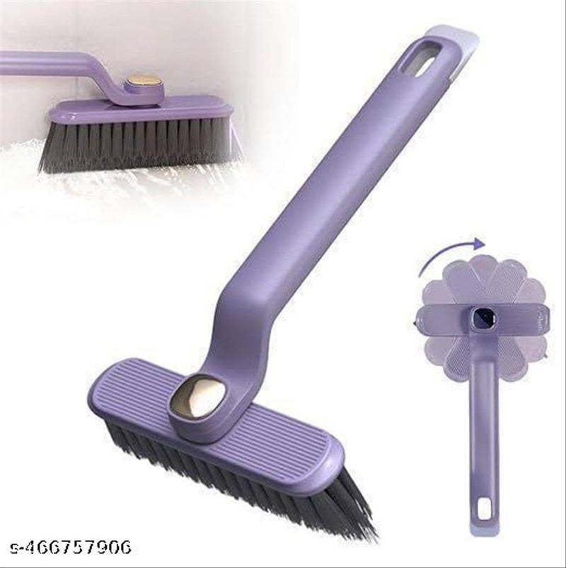 GOPIKRISHNA 360° Multifunctional 2-in-1 Rotating Cleaning Brush - Durable Hard Bristle V-Shape Scrub Brush for Bathroom Tile, Wall Joints & Grout Cleaning - Purple Plastic Handle - Image 2