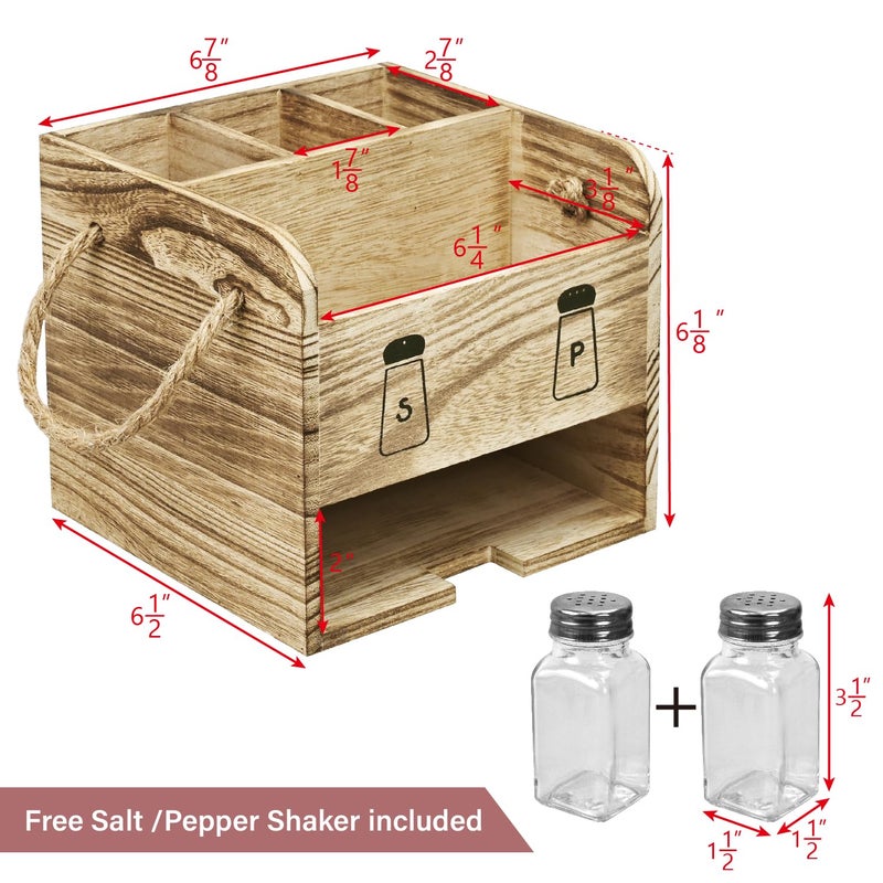 Ikee Design Wooden Utensil Caddy with Handles  Includes Free Salt Pepper Shaker Silverware Caddy for Countertop  Party Camping and Kitchen Spoon and Fork Holder Picnic Cutlery Holders  Oak Color - Image 2