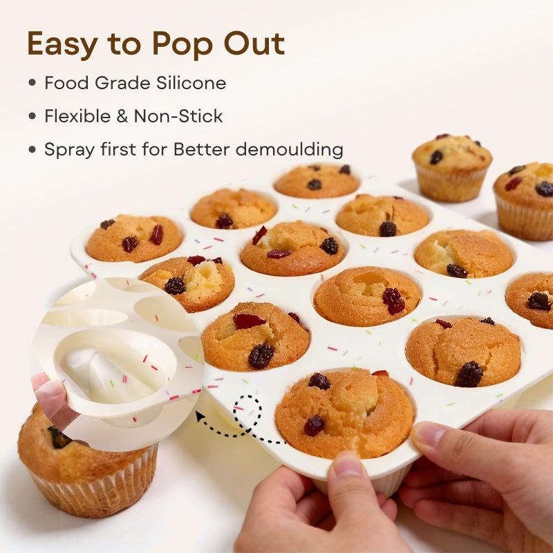 Ruinovate Silicone Muffin Pans for Baking Nonstick 2 Pcs, 12 Cup Regular Cupcake Pan, Food-Grade Silicone Baking Molds for Cupcakes, Egg Bites, Freezer, White - Image 5