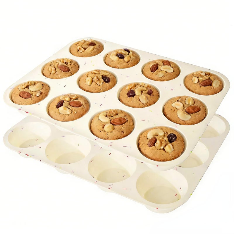 Ruinovate Silicone Muffin Pans for Baking Nonstick 2 Pcs, 12 Cup Regular Cupcake Pan, Food-Grade Silicone Baking Molds for Cupcakes, Egg Bites, Freezer, White - Image 1