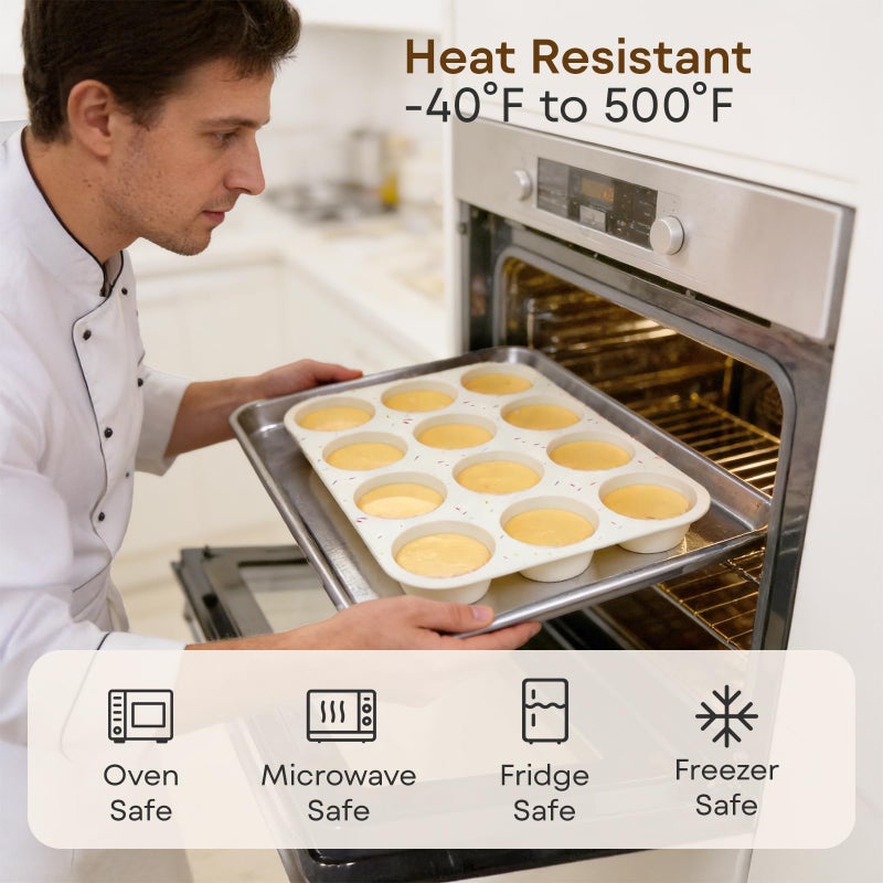 Ruinovate Silicone Muffin Pans for Baking Nonstick 2 Pcs, 12 Cup Regular Cupcake Pan, Food-Grade Silicone Baking Molds for Cupcakes, Egg Bites, Freezer, White - Image 4