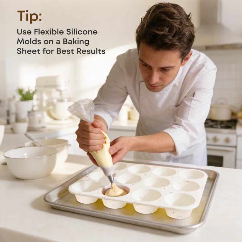 Ruinovate Silicone Muffin Pans for Baking Nonstick 2 Pcs, 12 Cup Regular Cupcake Pan, Food-Grade Silicone Baking Molds for Cupcakes, Egg Bites, Freezer, White - Image 3