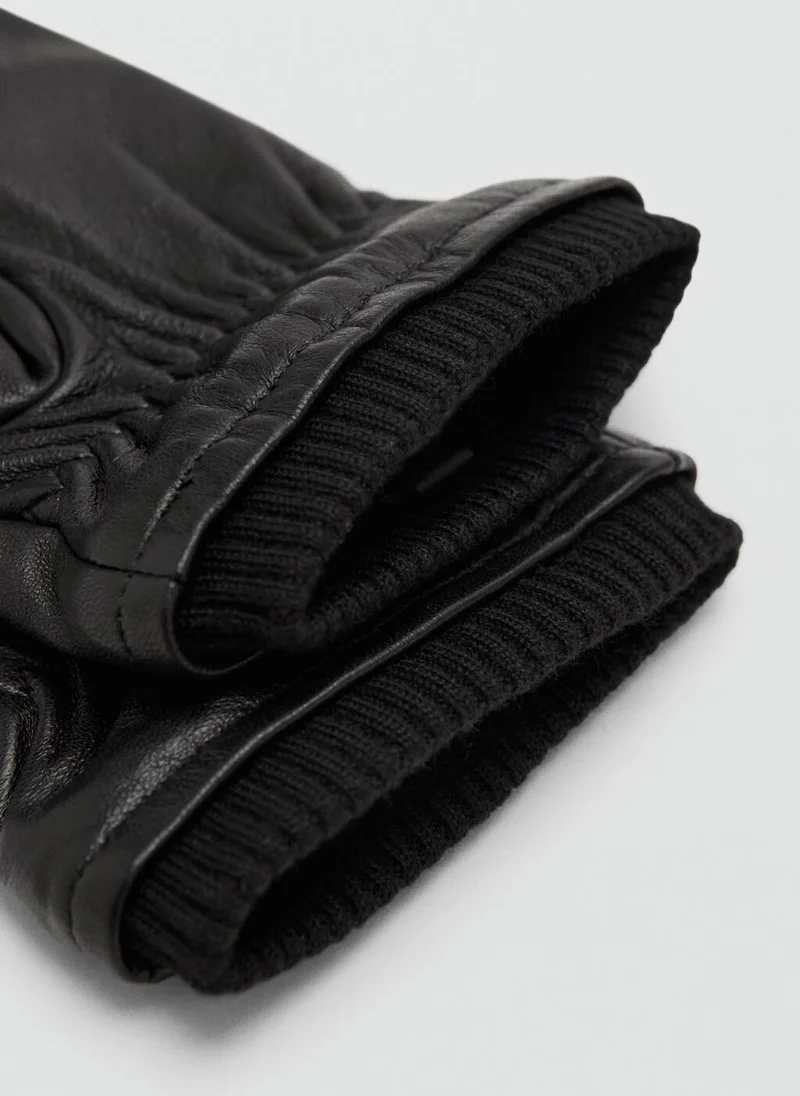 Mango Man 100% leather gloves with ruffled detail