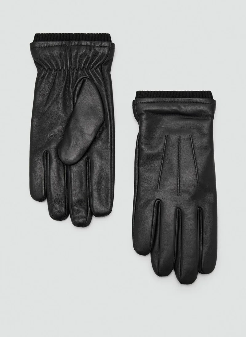 مانجو مان 100% leather gloves with ruffled detail