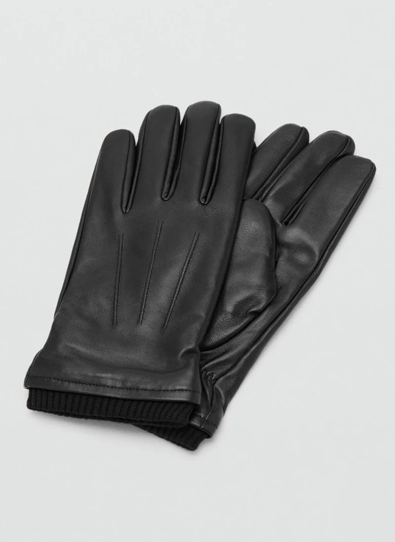 مانجو مان 100% leather gloves with ruffled detail