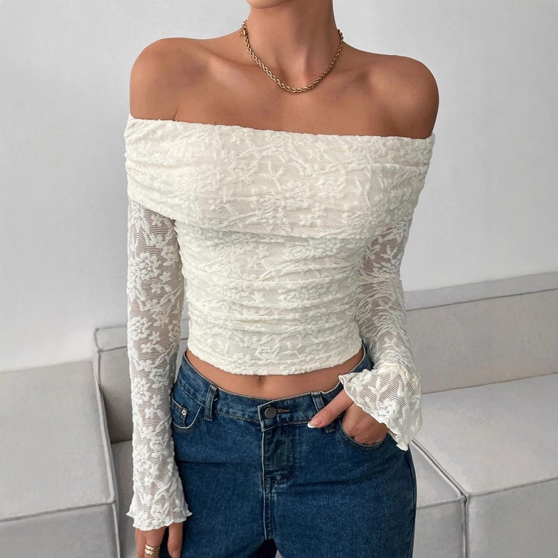 تيشيرت بأكمام طويلة وكتف مكشوف بقصة ضيقة - Image 3