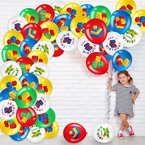Harrycle 60 Pieces Building Blocks Birthday Party Balloons,brick Themed Latex Building Balloons Blocks Decorations for Kids Toddlers Birthday Party Supplies Decoration - Image 4