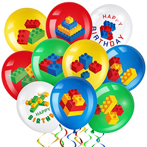 Harrycle 60 Pieces Building Blocks Birthday Party Balloons,brick Themed Latex Building Balloons Blocks Decorations for Kids Toddlers Birthday Party Supplies Decoration - Image 1