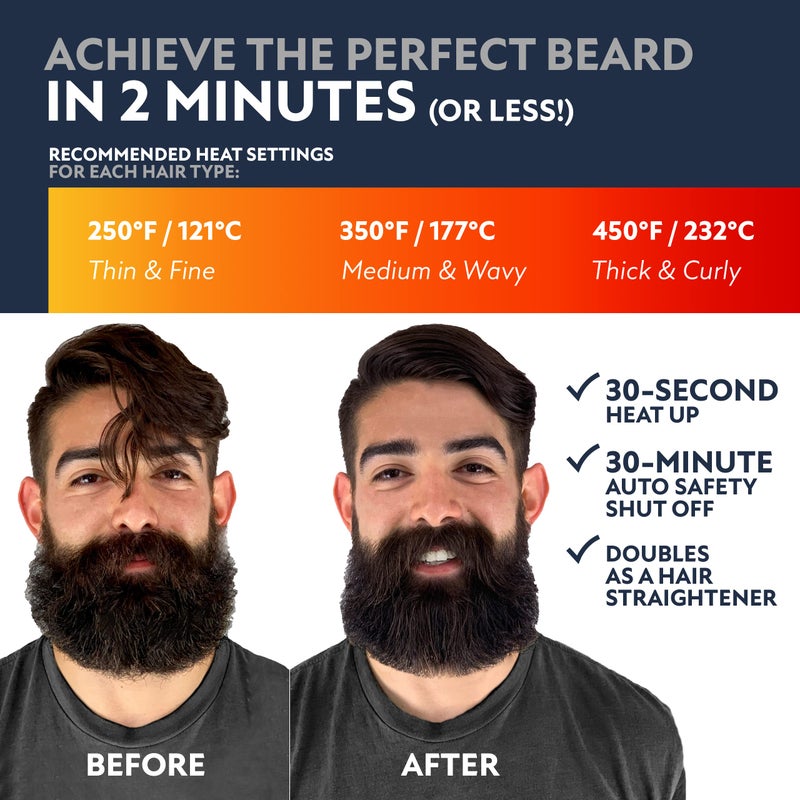Arkam Beard Straightener for Men -Premium Heated Beard Brush Kit w/Anti-Scald Feature, Dual Action Hair Comb and Hard Shell Travel Case for Medium to Long Beards - Costume and Grooming Gifts for Men - Image 3