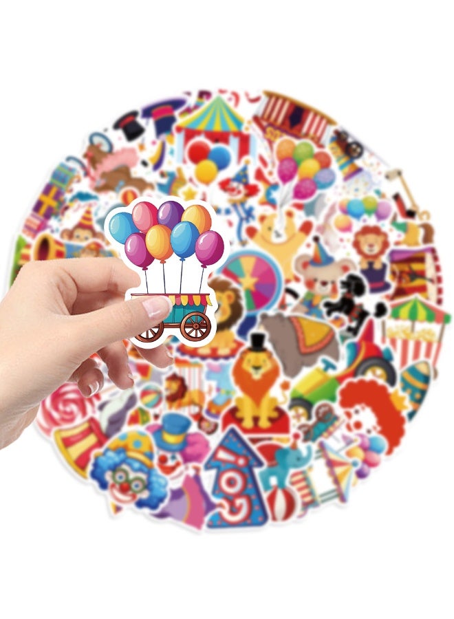 NIBEMINENT 50 Pcs Carnival Circus Deco Kit Waterproof Stickers, High Definition Printing Bright Colors, Suitable for Laptop Skateboard Luggage Water Bottle Guitar DIY - Image 3