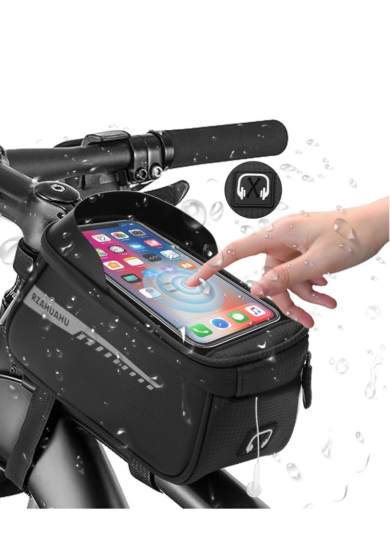 Dorkis Bike Front Frame Bag, Bicycle Handlebar Bag Waterproof, Waterproof Bicycle Phone Mount Top Tube Front Storage Case Bicycle Phone Holder Bag  - Image 1
